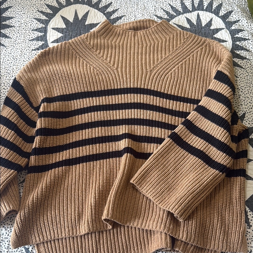 Old Navy Tan and Black Striped Turtleneck Sweater